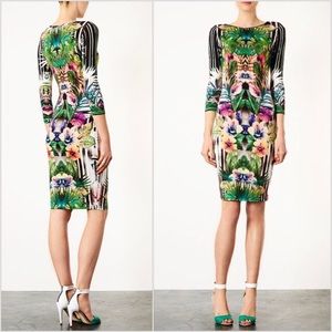 TOPSHOP Botanical Floral Sexy Midi Bodycon Dress